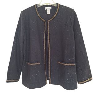 Metallic Trim Black Tweed Blazer Special Occasion Jacket Subtle Sparkles 1X